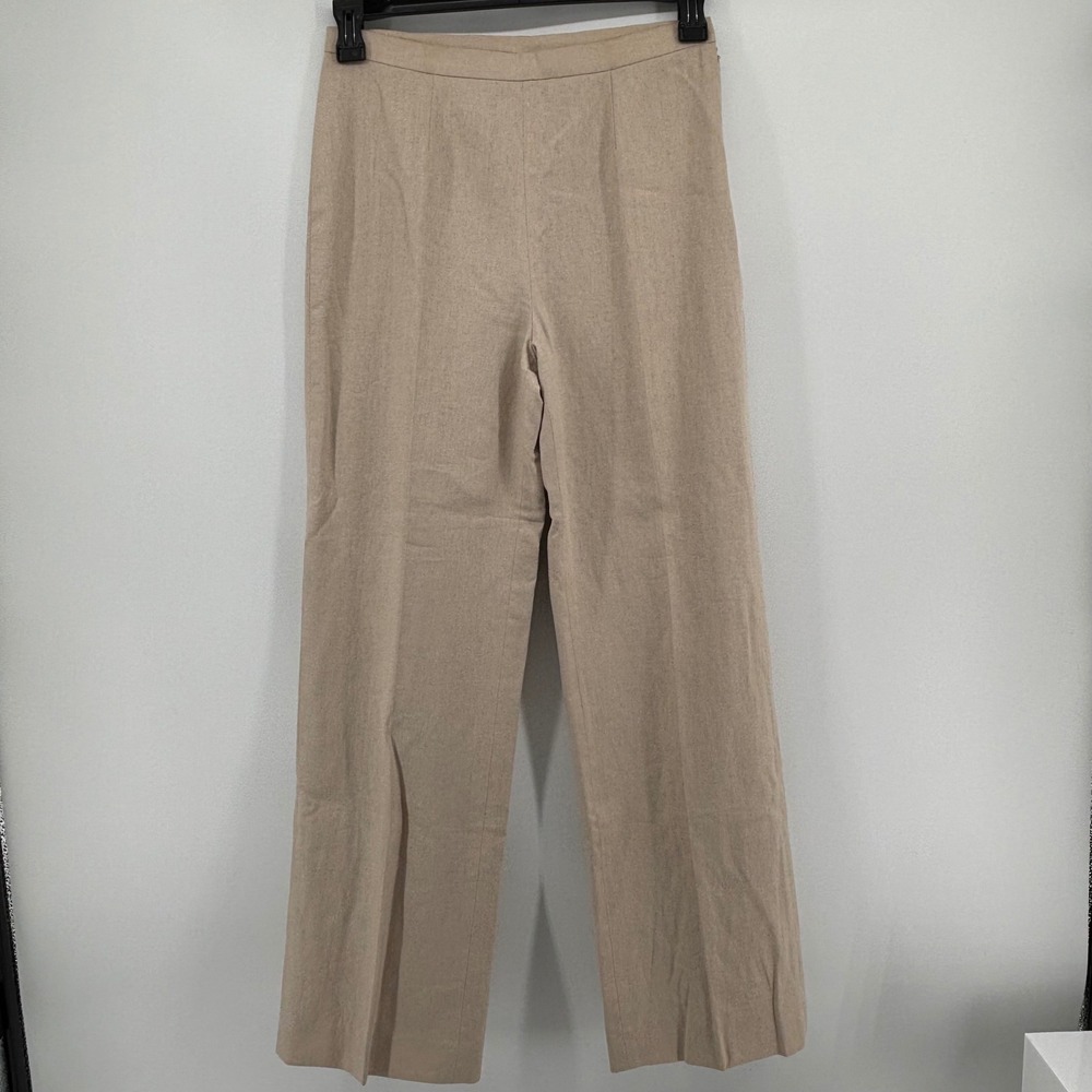 Le Suit Women Beige Tan Linen Blend High Rise‎ Wide Leg Dress Pants Trousers 6